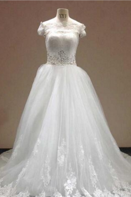 Real Photo Sweetheart Applique Lace Up A Line Royal Train High Quality Lace American Tulle Elegant Wedding Dress