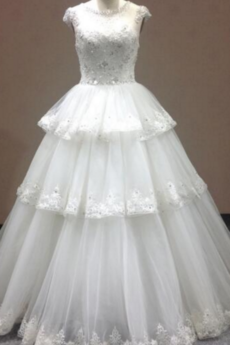 Real Sample O-neck Tierad Lace&tulle Wedding Dress Graceful De Novia Plus Size