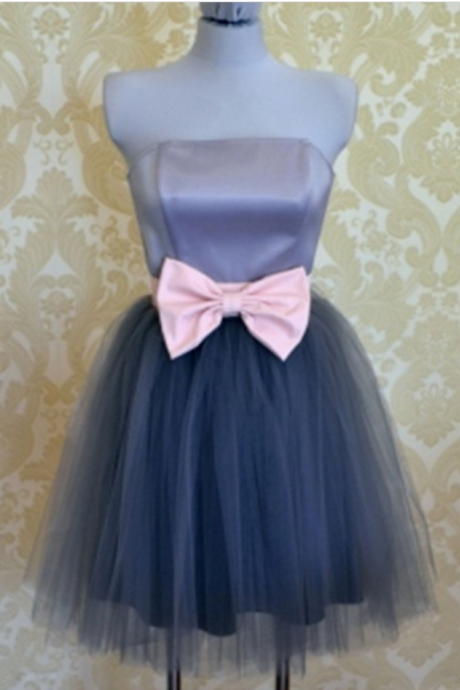 Elegant Pleated Tulle Sweetheart Homecoming Dresses With Bow Semi Formal Dress