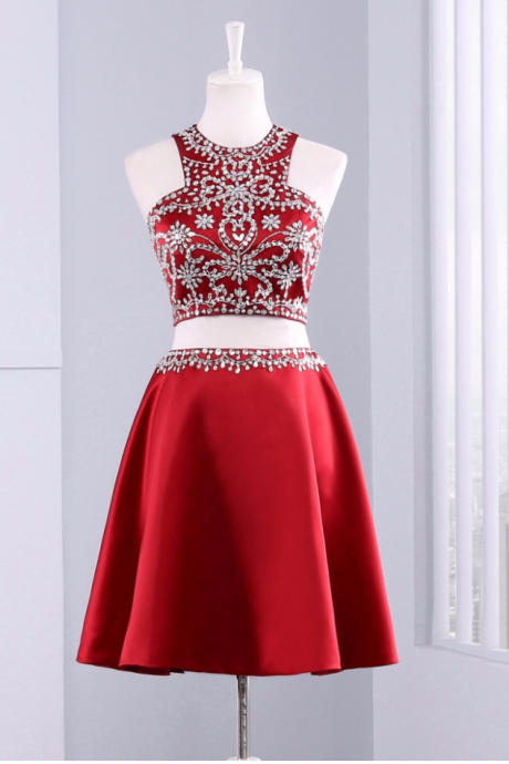 Cute Short 2 Piece Red Evening Dress , Graduation Dresses 2017,party Dresses,evening Dresses