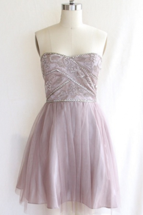 Homecoming Dresses ,beaded Strapless Tulle Cocktail Dress, Short Party Dress, Homecoming Dress