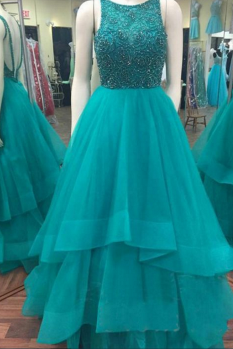 Open Back Prom Dress with Tiered Skirt