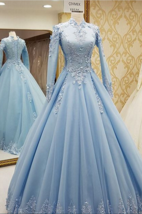 Light Blue Formal Occasion Dress with Long Sleeves