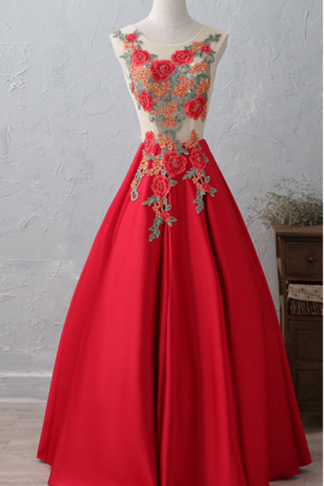 Fashion new red flowers embroidered sexy halter bride wedding wedding dress long wedding dress dinner party dress