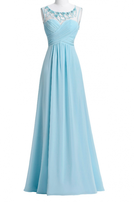 New Arrival Chiffon Bridesmaid Dresses,Light Blue Long Wedding Party Dress
