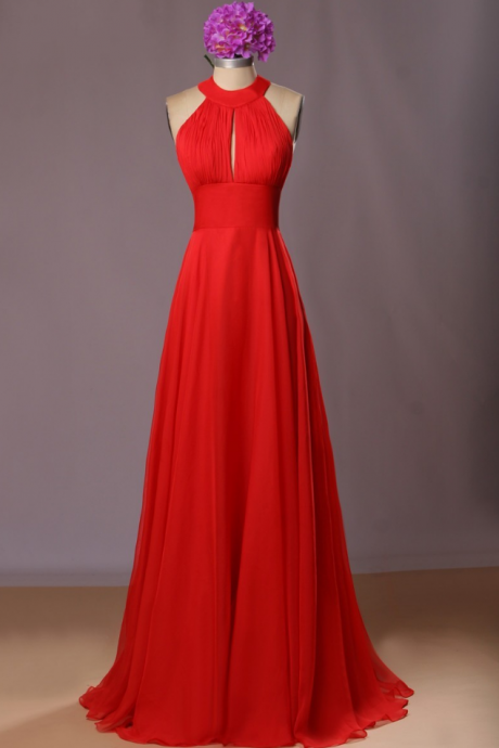 Red Prom Dress,sexy Open Back Evening Dress,halter Neckline Party Dress