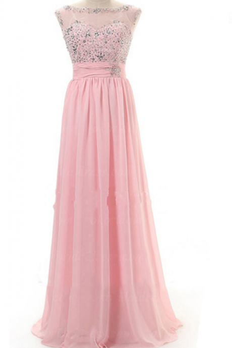 Pink Long Prom Dresses,chiffon Prom Gowns,pink Prom Dresses 2018,beaded Party Dresses