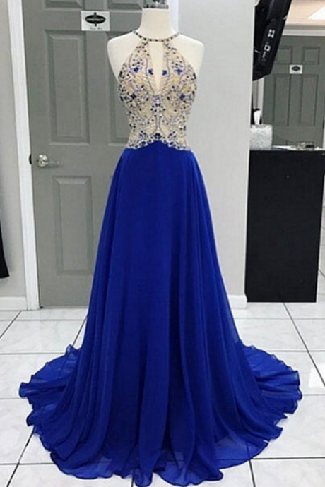 Blue Prom Dress Beaded Top, Evening Dresses, Formal Dresses, Graduation Party Dresses, Banquet Gown