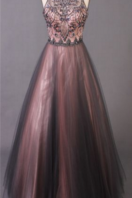 Halter Tulle Prom Dresses With Keyhole Back, Formal Dresses, Graduation Party Dresses, Banquet Gowns