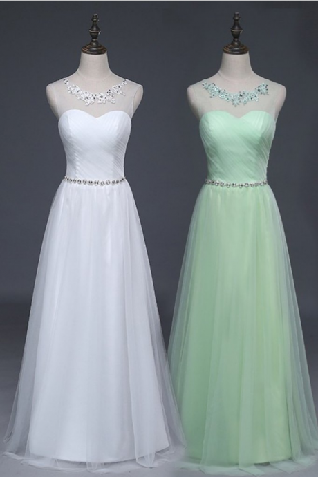 Scoop Neck Long Chiffon Prom Dresses Crystals Women Dresses