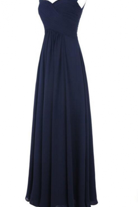 Dark Blue Chiffon Prom Dresses, Open Back Lace Evening Gowns