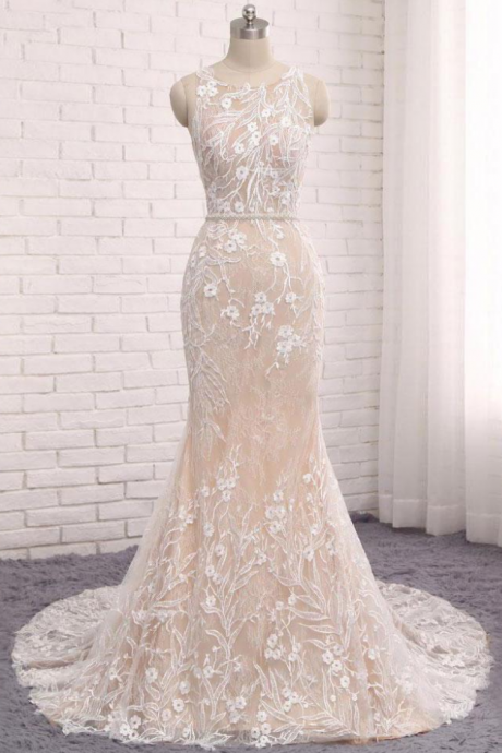 Trumpet/mermaid Scoop Applique Modest Long Prom Dress Evening Dress
