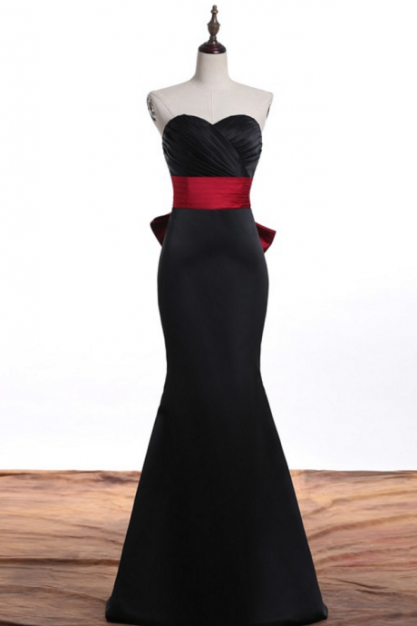 Long party dress red ribbon black small love dress party dress party dress mermaid holiday dress