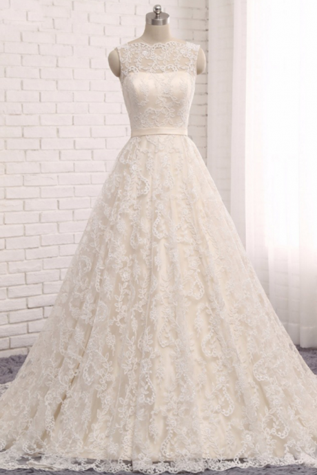 Long Wedding Dress, Sleeveless Wedding Dress, Lace Wedding Dress, V-Back Bridal Dress, Charming Wedding Dress, Bridal Dress, High Quality Wedding Dress, 