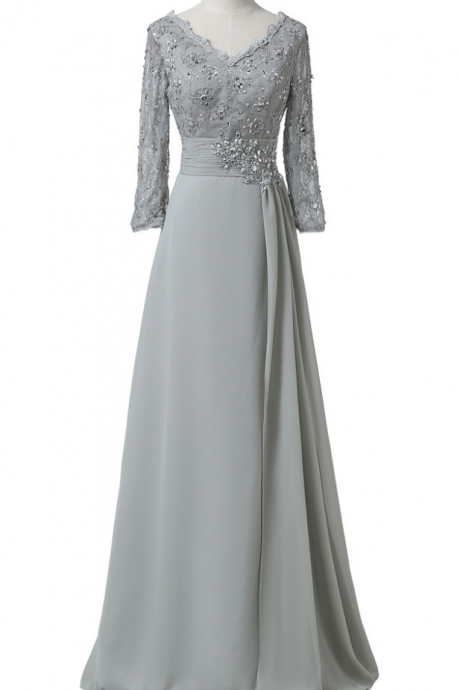 Silk Chiffon Bride's Mother's Double Wedding Gown, The Fifth Floor, Four Sleeves, Grey, Grey, Formal Mother Ball Gown