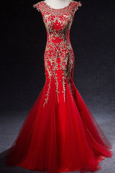 Red Wedding Dress, Evening Dress Fine Gauze Formal Wedding Dress, Evening Dress