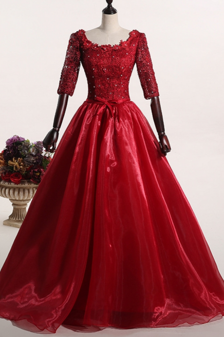 Red Dress Ah Long Lace Open Formal Dresses Crystal Night Wedding Party Dresses