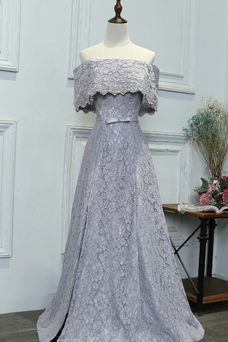 Grey Lace Length Evening Dress Pearl Straps Sewn The Higher Party Dress