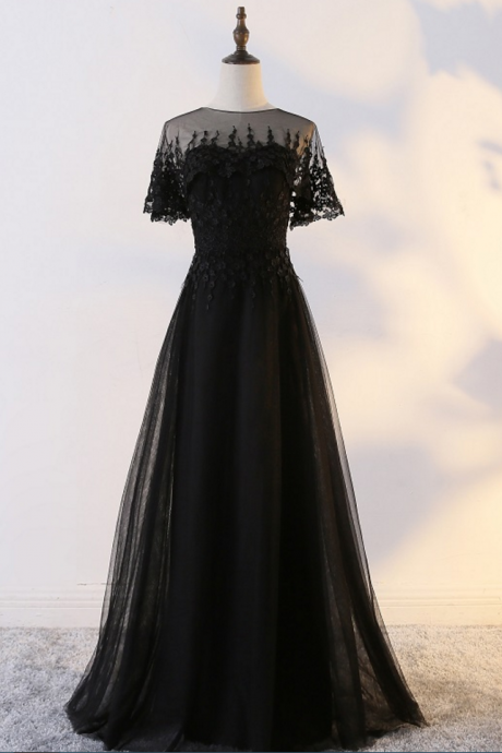 Weekend Black Dress Lace Evening Dress Fashion Beautiful Dress With Long Sleeves, Dress For A Formal Party Dress