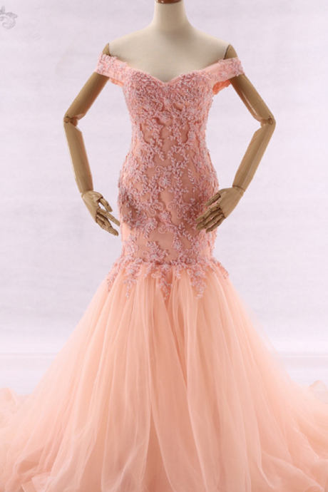 Outdoor dress pearl Rose princess dress lace Appliques Off tone in The shoulder after party a party dress