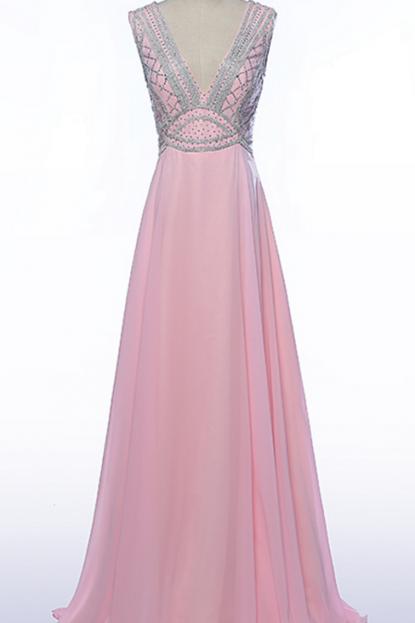 A Formal Party Crystal Pearl Dress Open-air Party Dress Festival Dress Pink Attractive Prom Dress