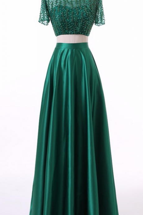 Elegant Custom Multi-color Green Short Evening Dresses Autumn Zipper Back Beading 2 Pieces Crop Top Women Dress