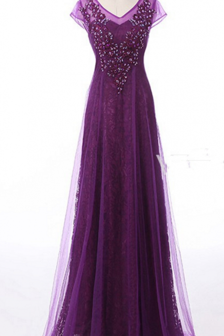 Purple Dress Party Line Teamed Gauze Edge Crystal Formal Party Dress
