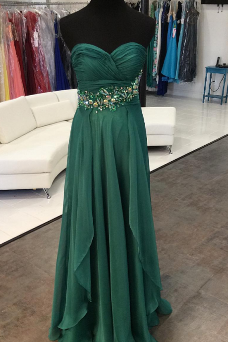 Strapless Sweetheart Ruched Beaded A-line Floor-length Prom Dress, Evening Dress