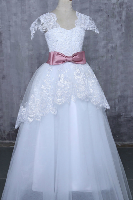 White 2017 Flower Girl Dresses For Weddings Ball Gown Cap Sleeves