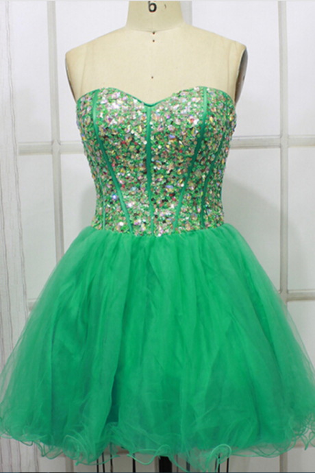 Real Made Green Beading Homecoming Dresses ,sweetheart Graduation Dresses,homecoming Dress,short/mini Homecoming Dress
