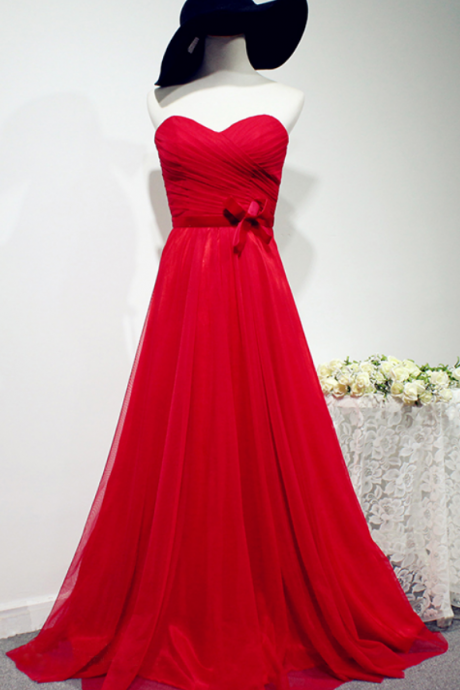 Charming Prom Dress,a Line Red Prom Dress,pleated Evening Dress,simple Sleeveless Formal Dress