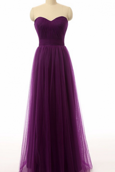 Purple Ruched Sweetheart Floor Length Tulle A-line Formal Dress Featuring Lace-up Back, Prom Dress