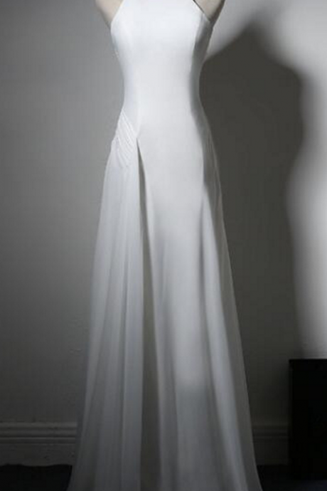 Simple White Chiffon Halter Prom Dresses, Sexy And Elegant Formal Gowns, Wedding Party Dresses