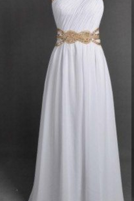 Pretty White One Shoulder Chiffon Prom Dresses, White Prom Gowns, Evening Gowns, Formal Gowns, Party Dresses