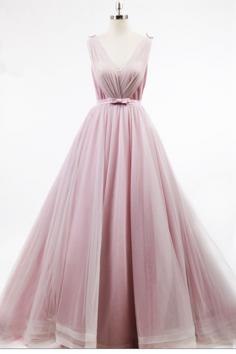 Backless Court Train Pleat Skirt Lovely Girl Bow Knot Belt Light Pink Simple Design Prom Dress