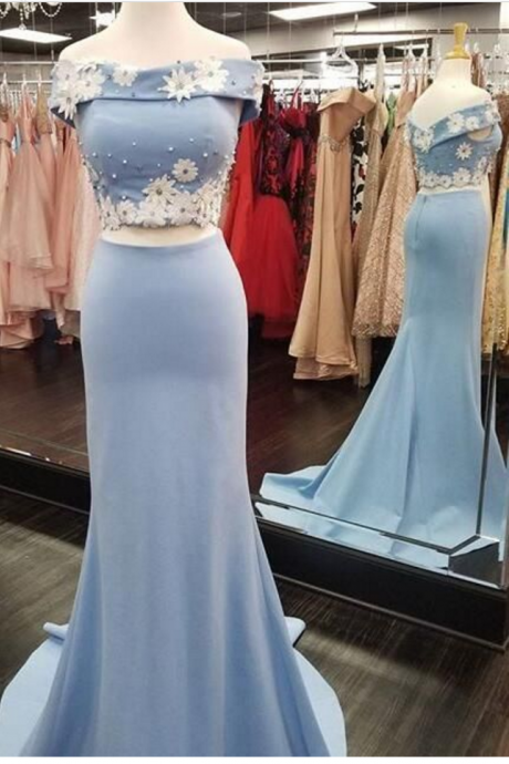 Gorgeous Two Piece Long Prom Dress,blue Long Prom Dress, Formal Evening Dress, Graduation Dress