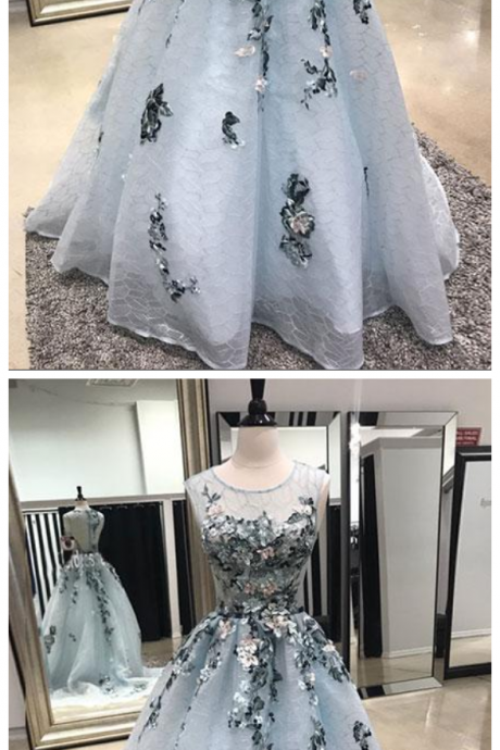 Gray Lace Long Prom Dress, Gray Evening Dress