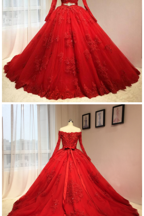 Lace Tulle Long Prom Dress,red Evening Dress P1691