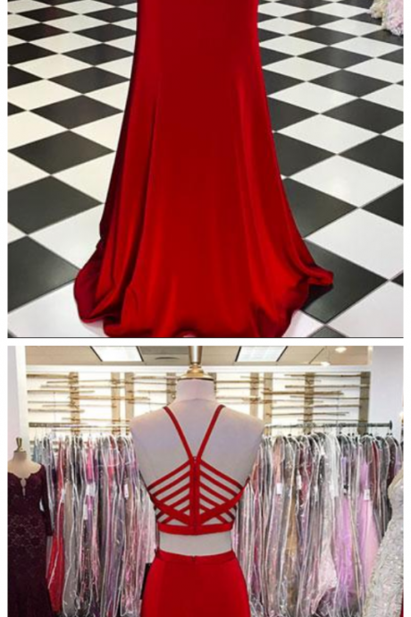 Simple Two Pieces Burgundy Long Prom Dress, Evening Dress P1698
