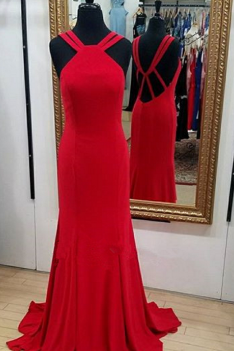Red Backless Mermaid Prom Dress,evening Dresses ,formal Gowns,banquet Dress,party Gowns,