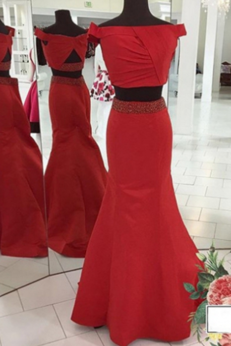 Two-piece Off-the-shoulder Mermaid Long Prom Dress, Evening Dress