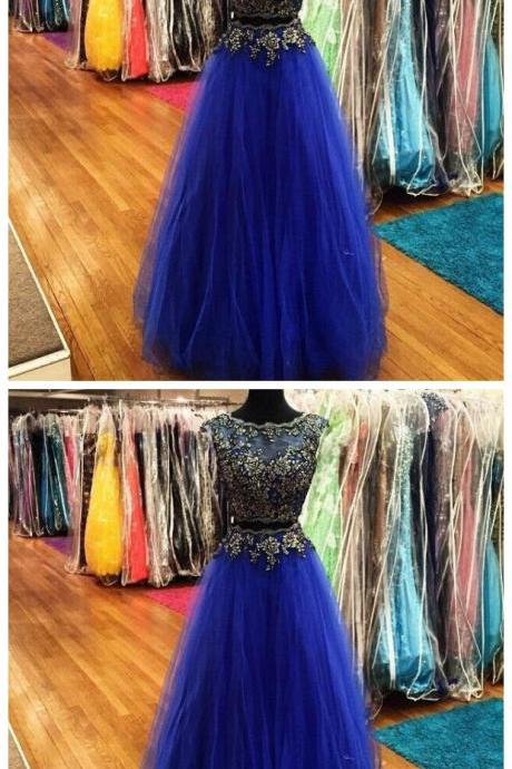 Embroidery Two-piece Prom Dress,tulle Prom Dresses, Wedding Dresses Dresses ,evening Dress