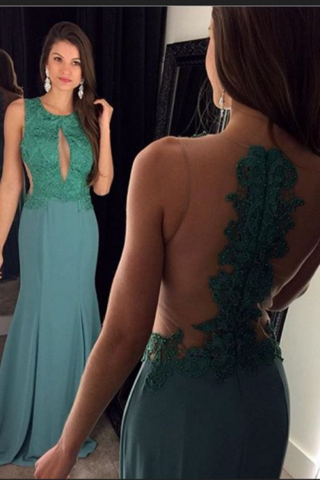 Green Prom Dresses,backless Prom Dress,lace Prom Dress,backless Prom Dresses, Formal Gown,open Back Evening Gowns,open Backs Party Dress