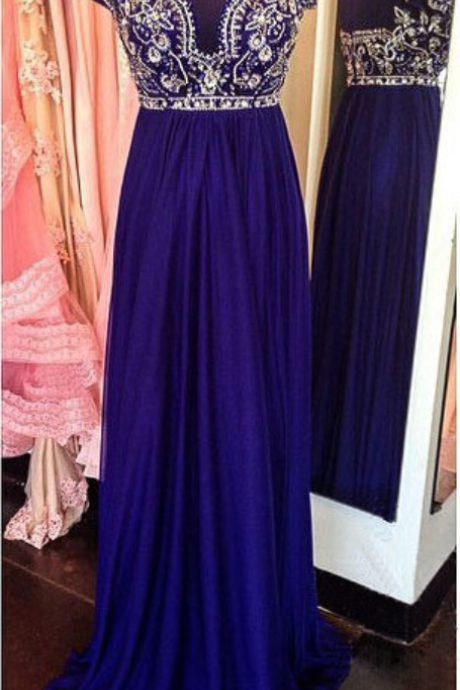 Cap Sleeve Prom Dress, Royal Blue Prom Dress, Prom Dress, Elegant Prom Dress, Evening Dress, Popular Prom Dress,