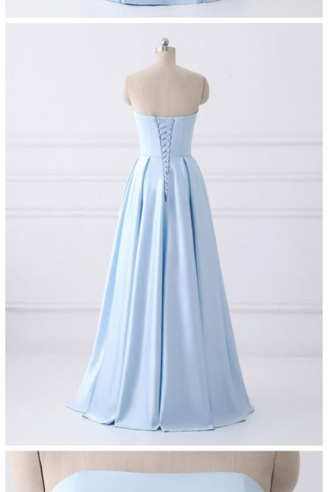 A-line Strapless Simple Long Cheap Prom Dresses with Pocket