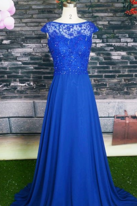 Cap Sleeve Prom Dress,royal Blue Prom Dresses,evening Dress