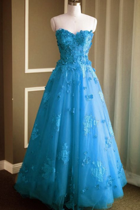 Ice Blue Prom Dress,Sweetheart Prom Dress,Tulle Evening Gowns,Long Bridesmaid Dress,Prom Dresses