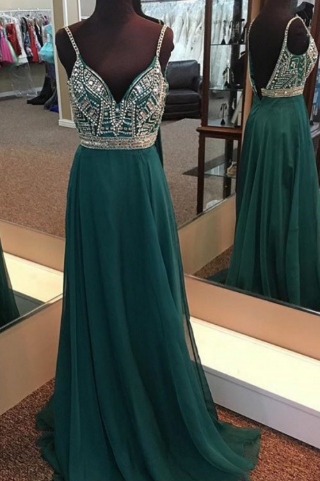 Green Prom Dress,long Evening Gowns,sexy Prom Dress, V Neck Prom Dress