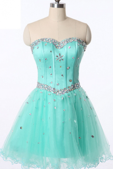 Mint Green Sparkly Strapless Beaded Short Homecoming Dress