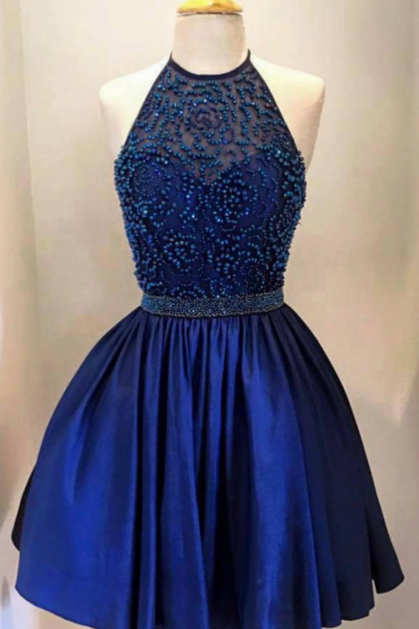 Blue beads Homecoming Dress,Short Homecoming Dresses,Short Prom Dress, Formal Dress, Sexy Gril Dress,Short Prom Dress, Backless Prom Dress, Custom Dress